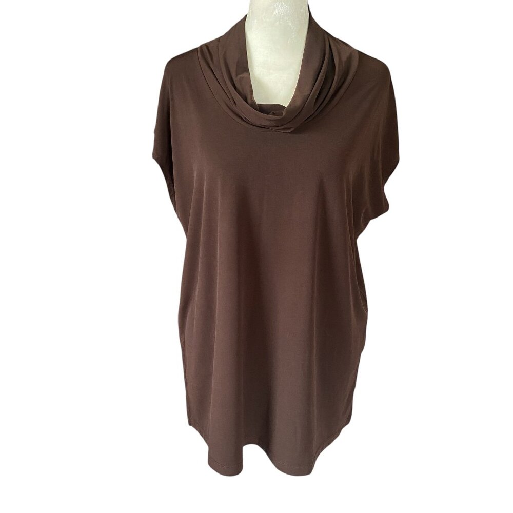 Susan Graver chocolate brown sleeveless cowl neck stretchy pullover top size S